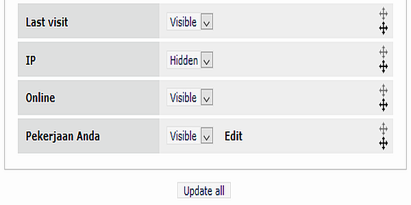 gambar pengaturan profile field untuk online/offline menjadi visible atau terlihat